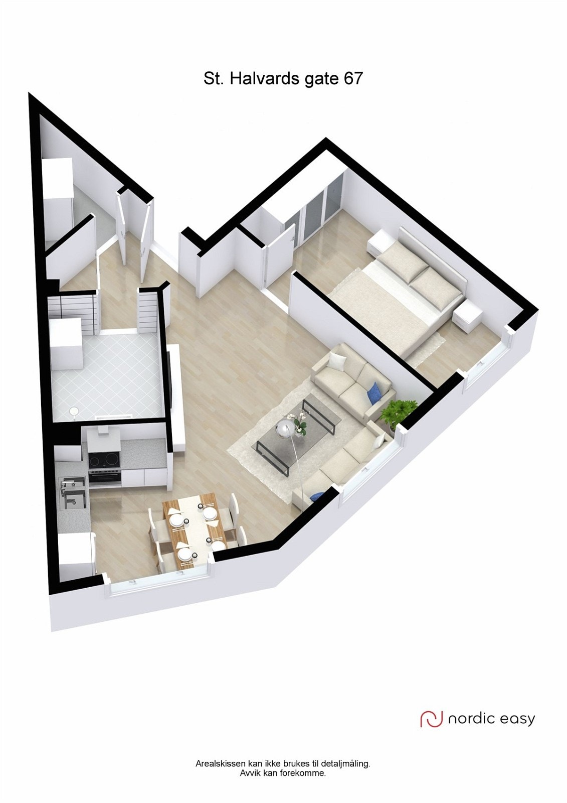 Plantegning i 3D med innredningsforslag. Galleribilde