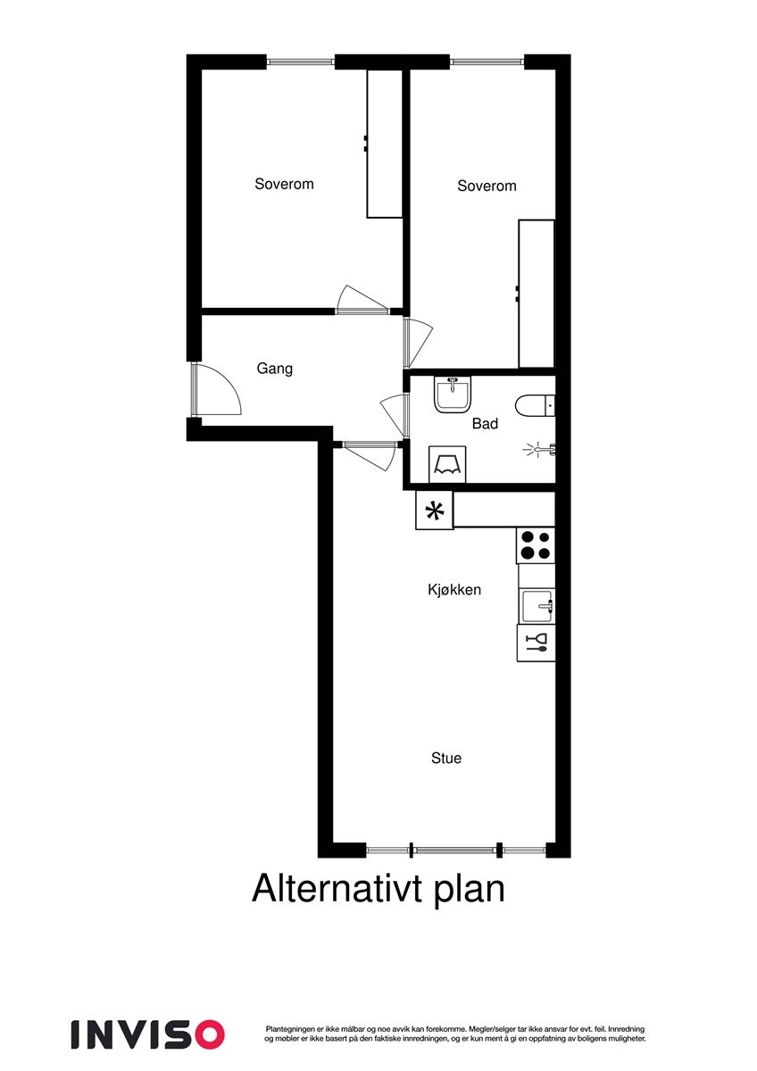 Alternativ planskisse- Leiligheten omgjort til 3-roms Galleribilde