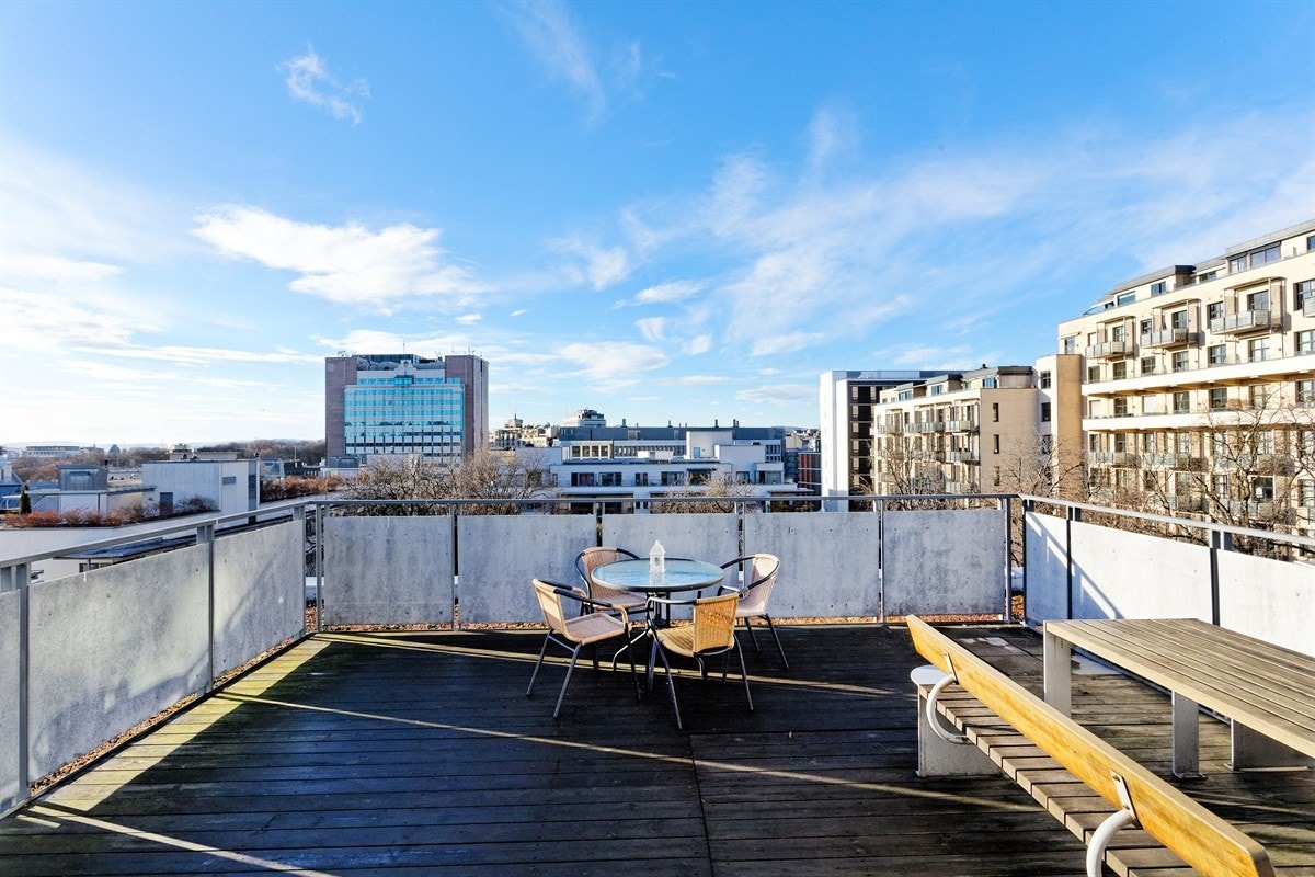 Felles takterrasse med gode solforhold og en svært god utsikt Galleribilde