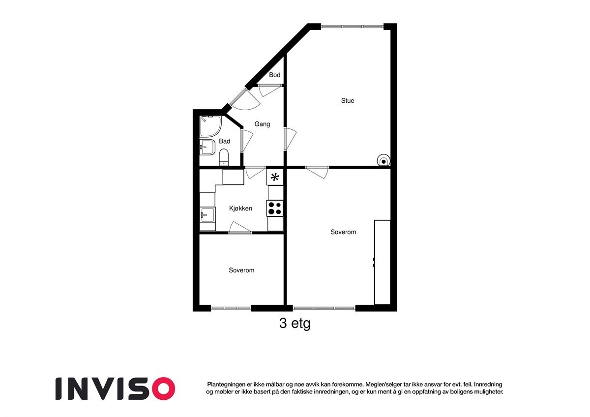 Alternativ planskisse med 2 soverom. Galleribilde