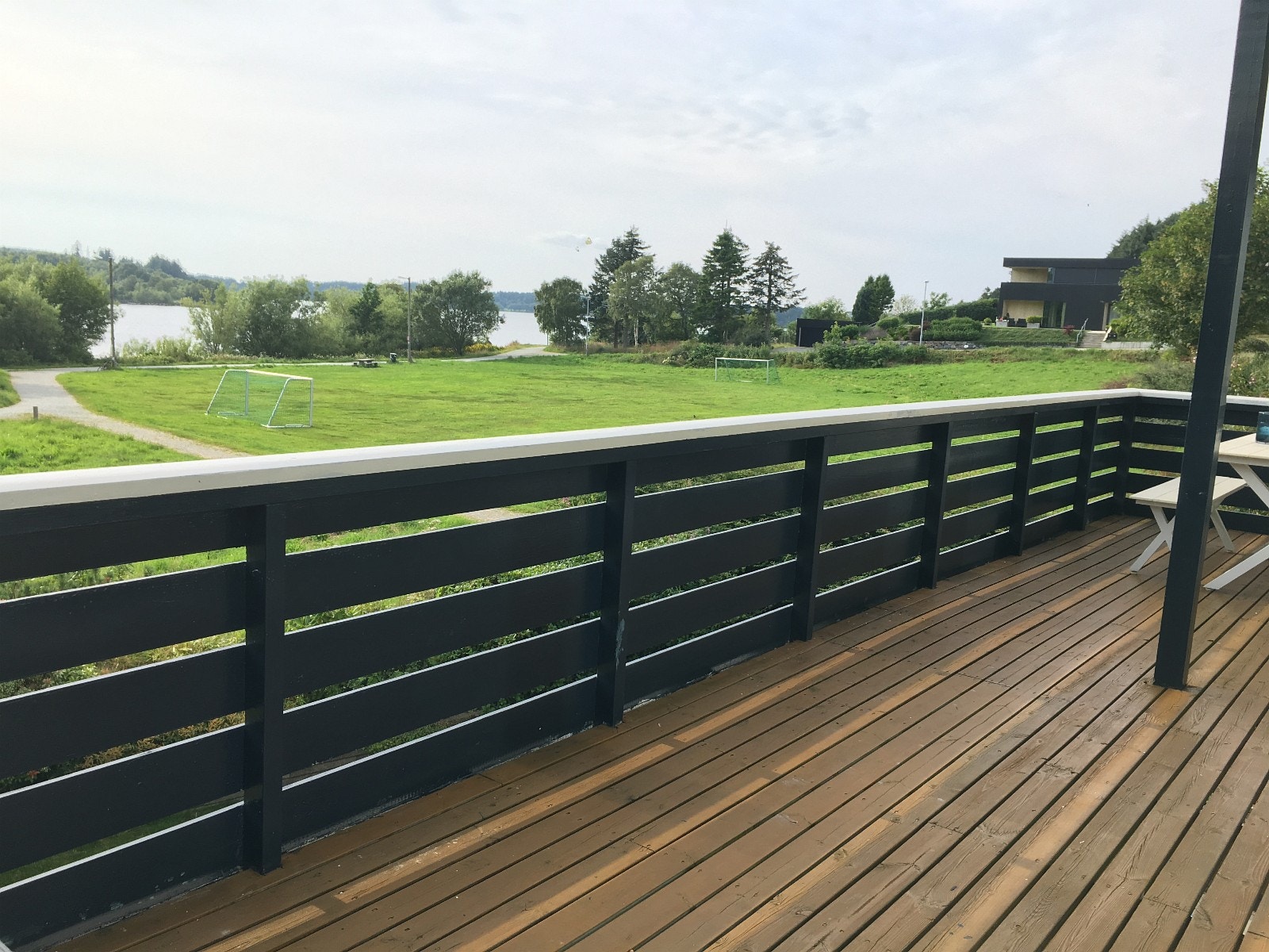 View undisturbed across the recreational area and fotballfield to the lake Galleribilde