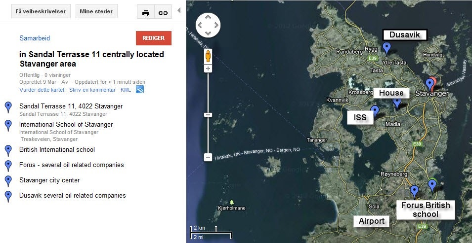 Map House Stavanger area with interesting points Galleribilde