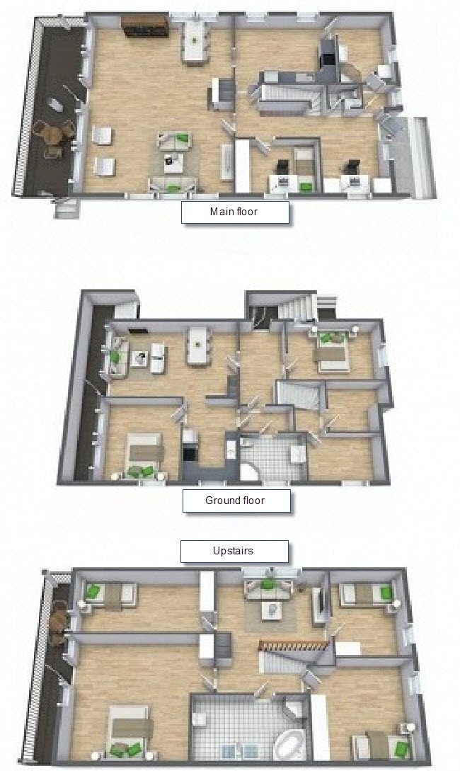 Layout of 3 floors in 3D Galleribilde