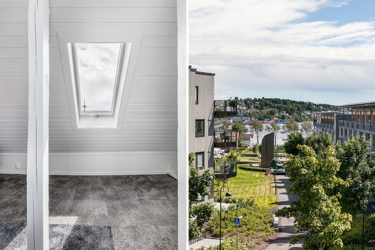 Takvinduet slipper sollyset inn og byr på fint utsyn mot Værlebukta. Galleribilde