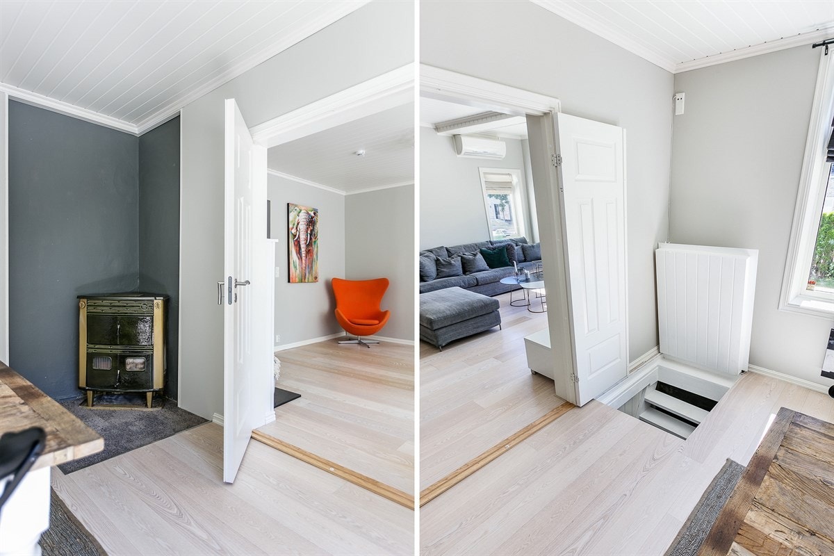 Luken i gulvet leder ned til et nærmest bortgjemt rom under spisestuen. Galleribilde