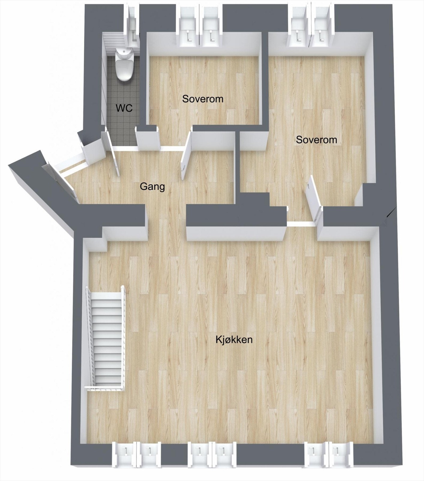 3D plantegning av 1.etasje. Galleribilde