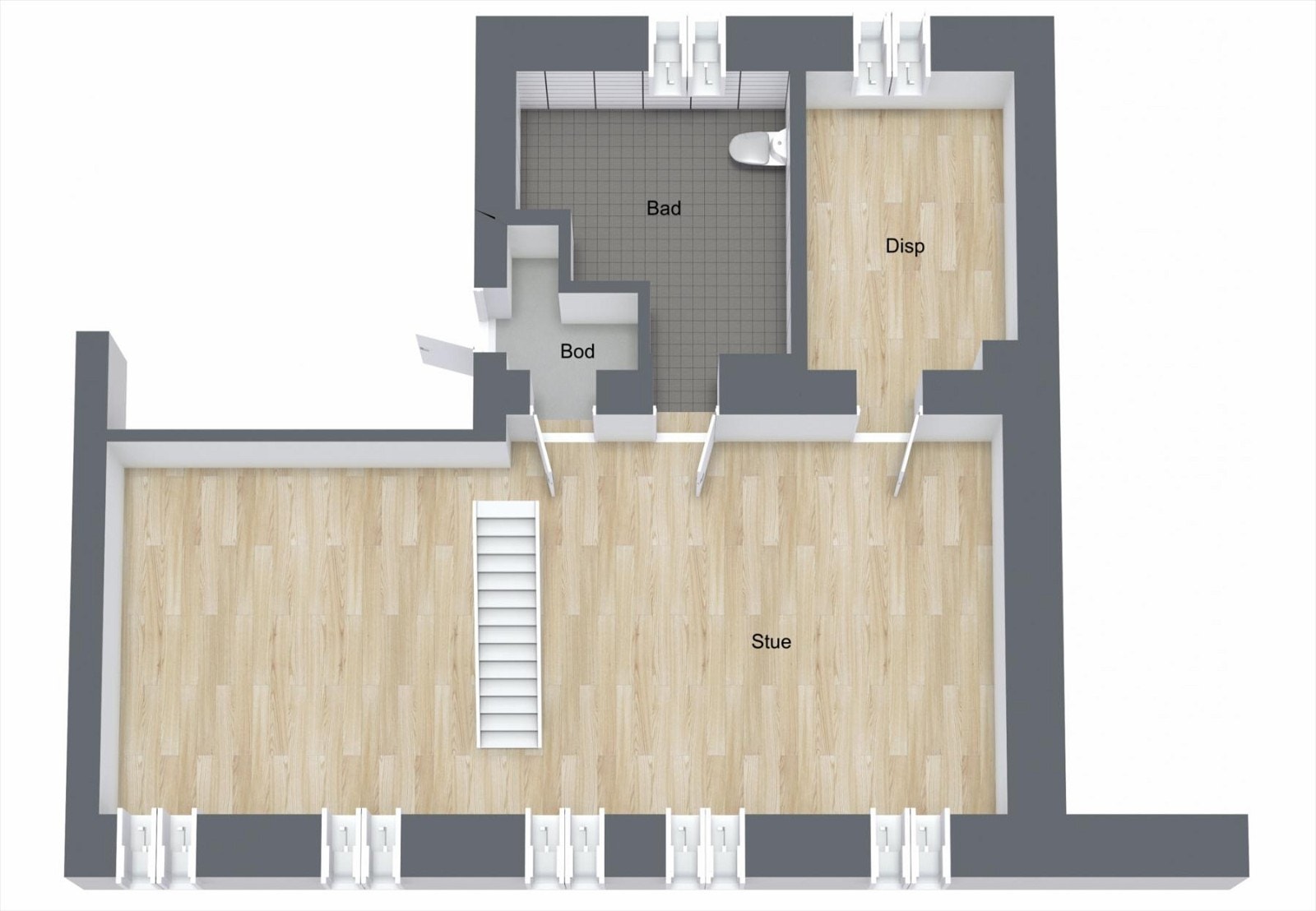 3D plantegning av underetasjen. Galleribilde