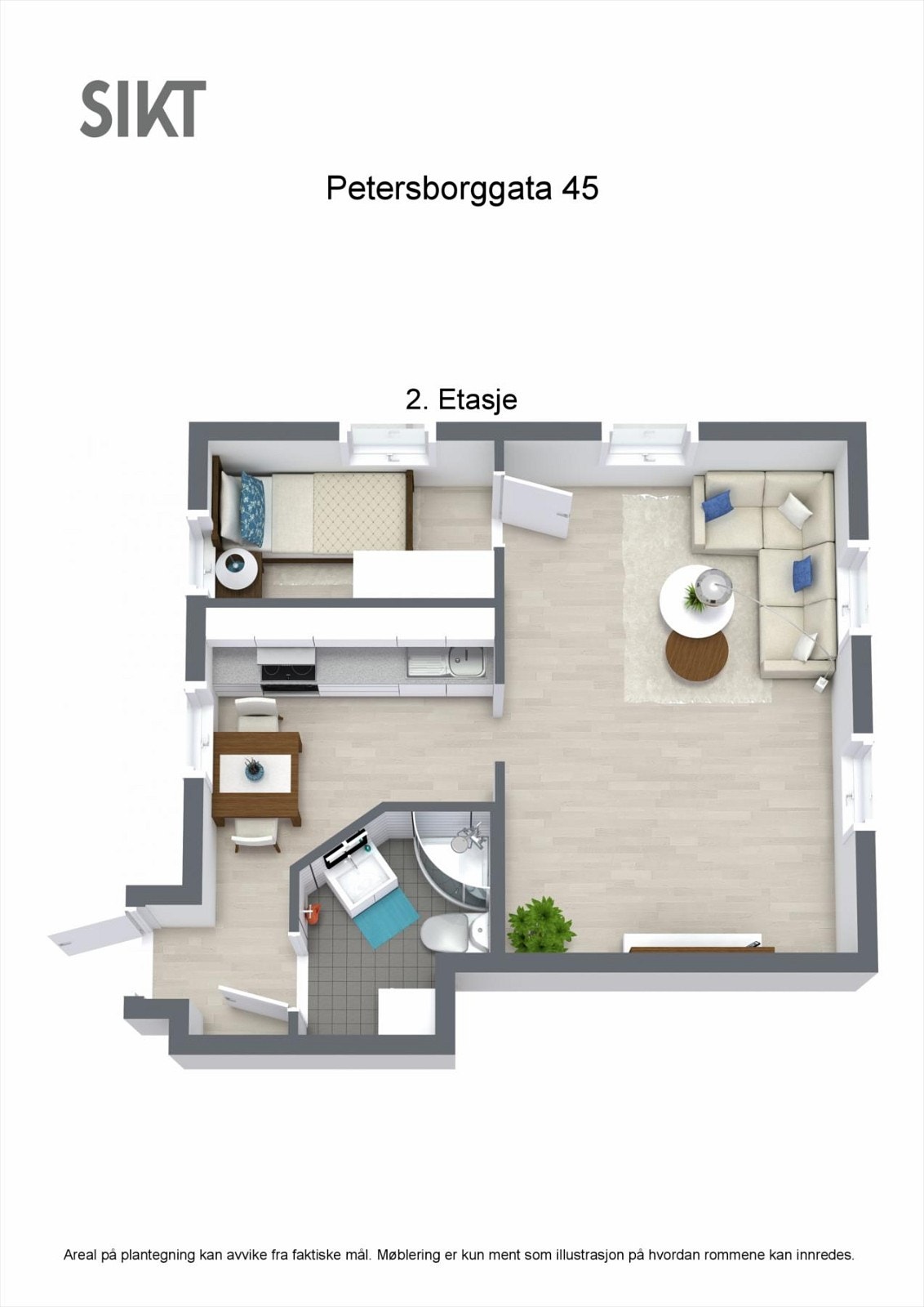 Plantegning 3D - 1.etg. Galleribilde