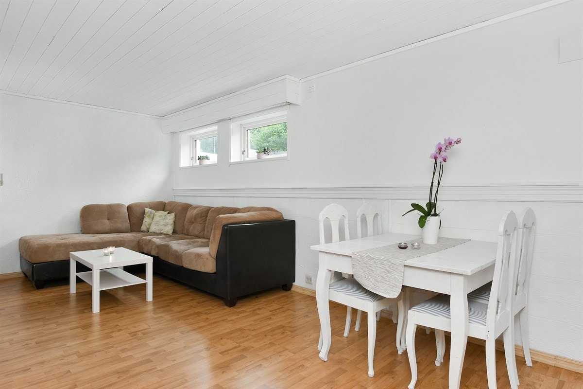 Det er god plass i hybel til forskjellige sittegrupper. Galleribilde