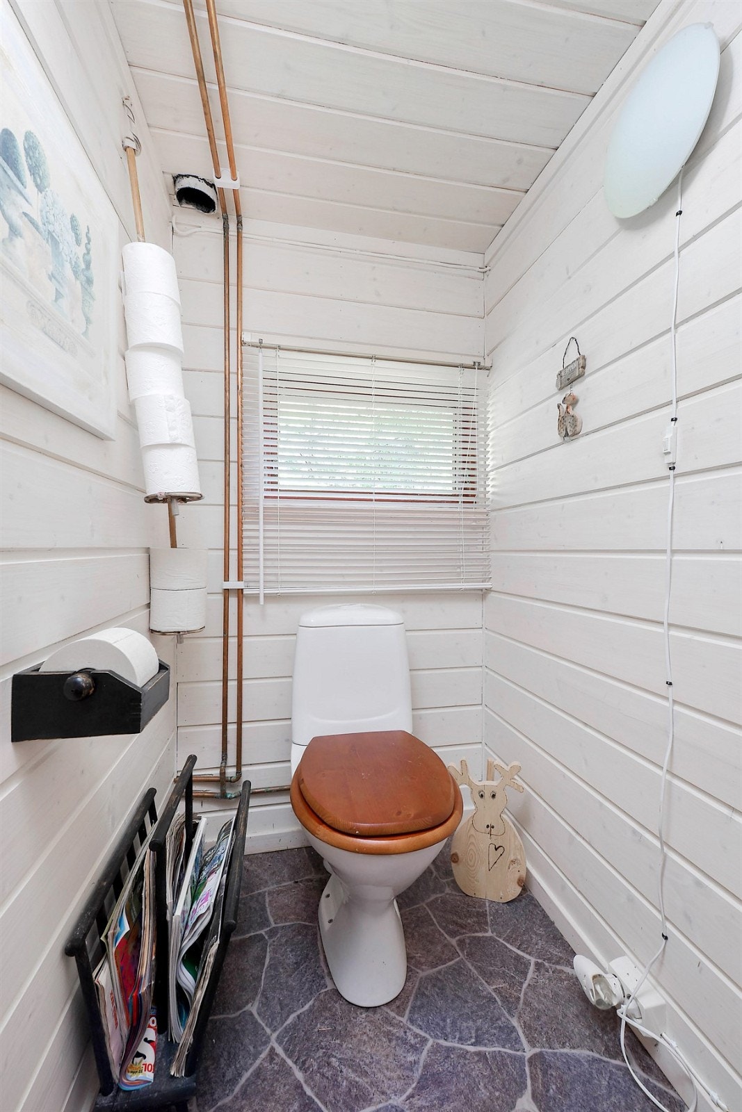 Badet er tilknyttet separat toalettrom, samt et rom som er utstyrt med vannpumpe og varmtvannsbereder. Galleribilde