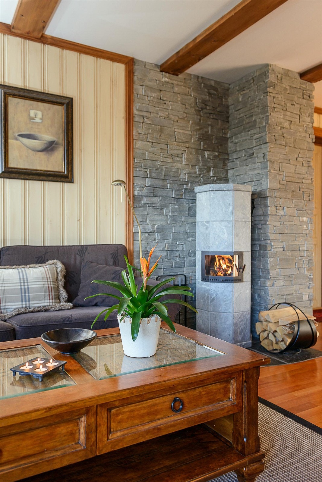 En svært energieffektiv og flott kleberstensovn fra 2013 avgir meget god varme, og setter en lun stemning på kaldere kvelder. Galleribilde