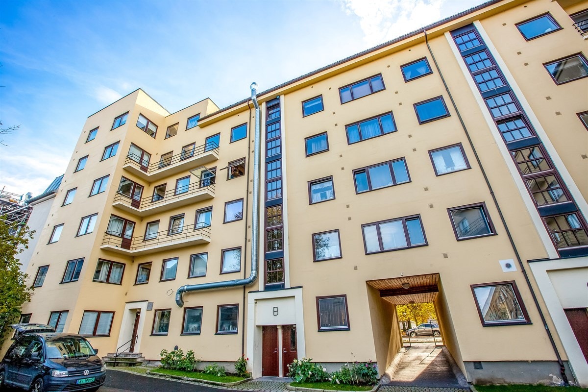 Fasade fra bakgården - Oppgang A har heis Galleribilde