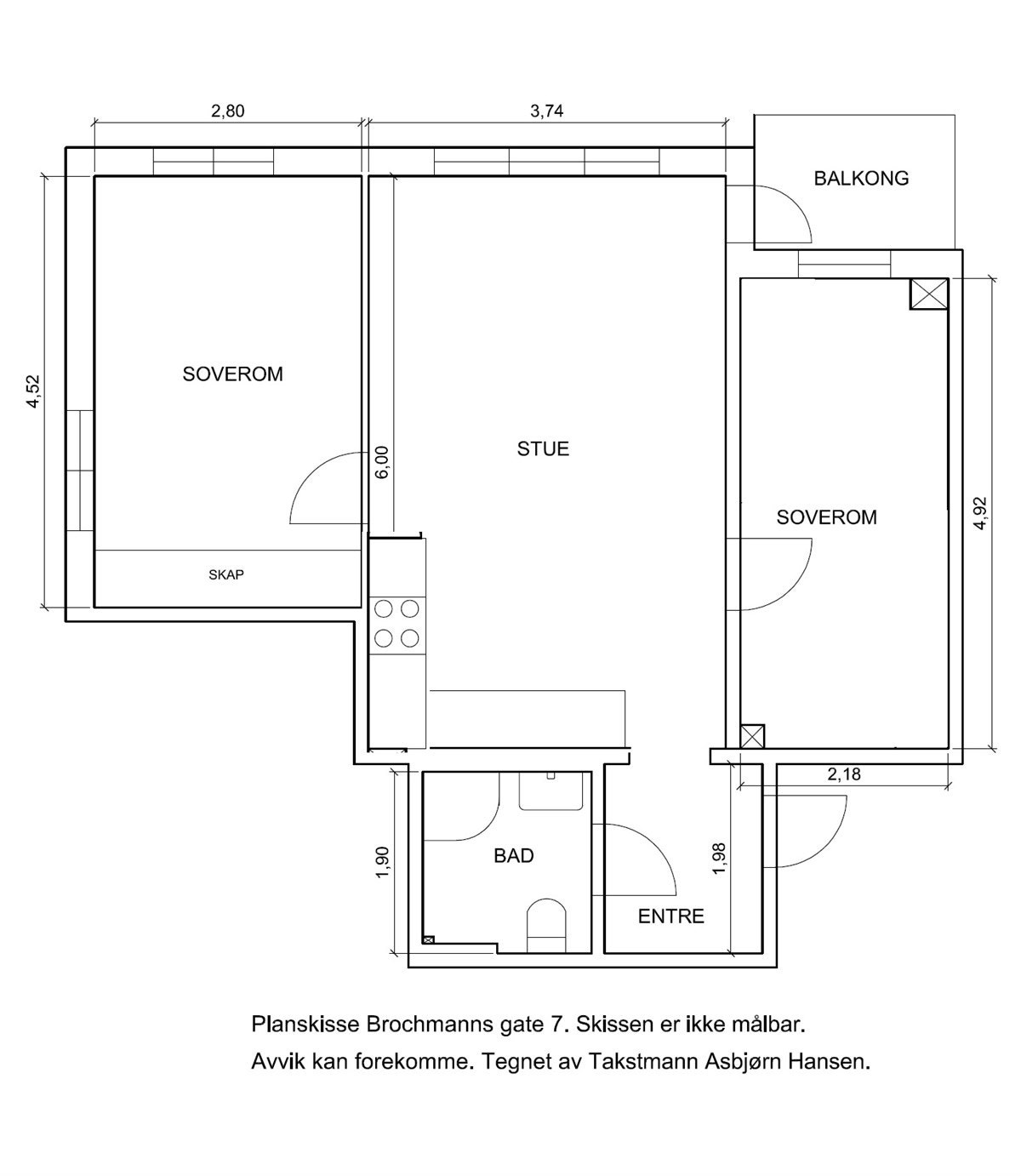 Alternativ planskisse med 2 soverom Galleribilde
