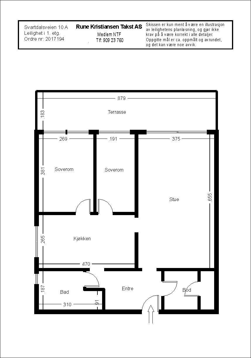 Plantegning av leiligheten. Tegnet og målt av takstmann. Galleribilde