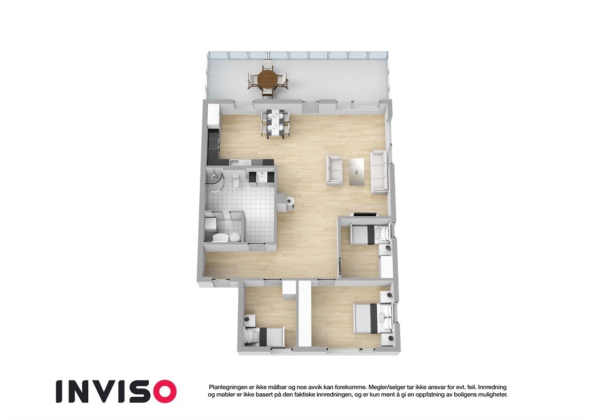 Plantegningen i 3D med møbleringsforslag Galleribilde