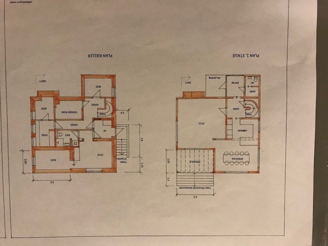 Tegning første etasje og kjeller Galleribilde