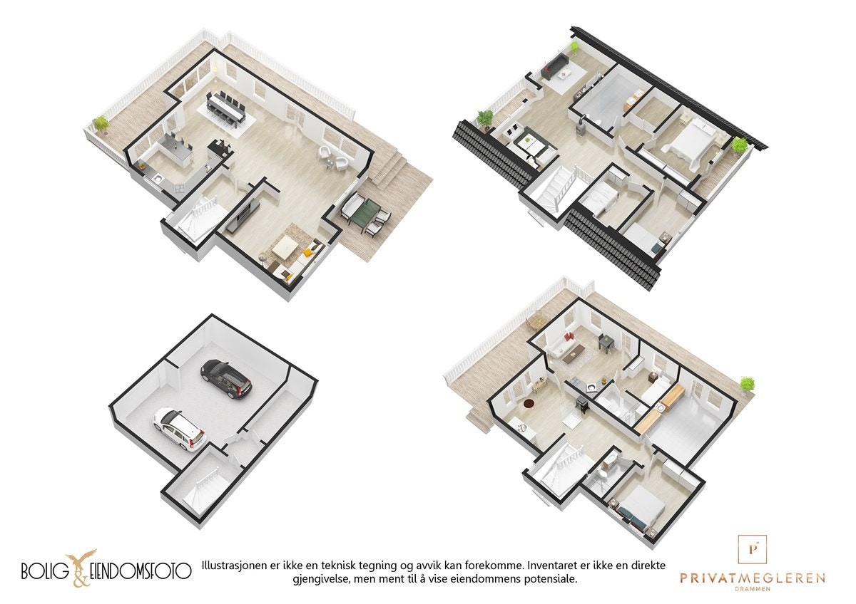 Plantegninger alle etasjer og garasje. Galleribilde