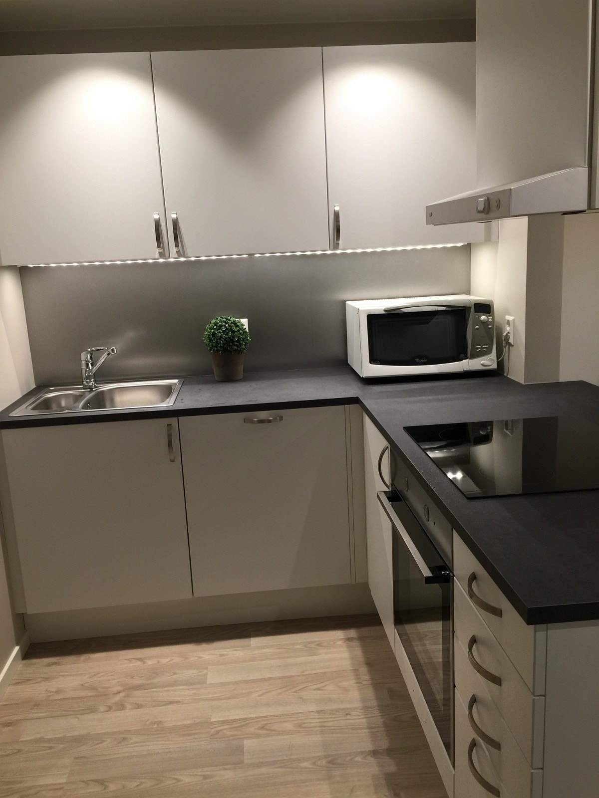 Godt utstyrt med både integrert oppvaskmaskin, mikro og integrert komfyr med induksjonstopp Galleribilde