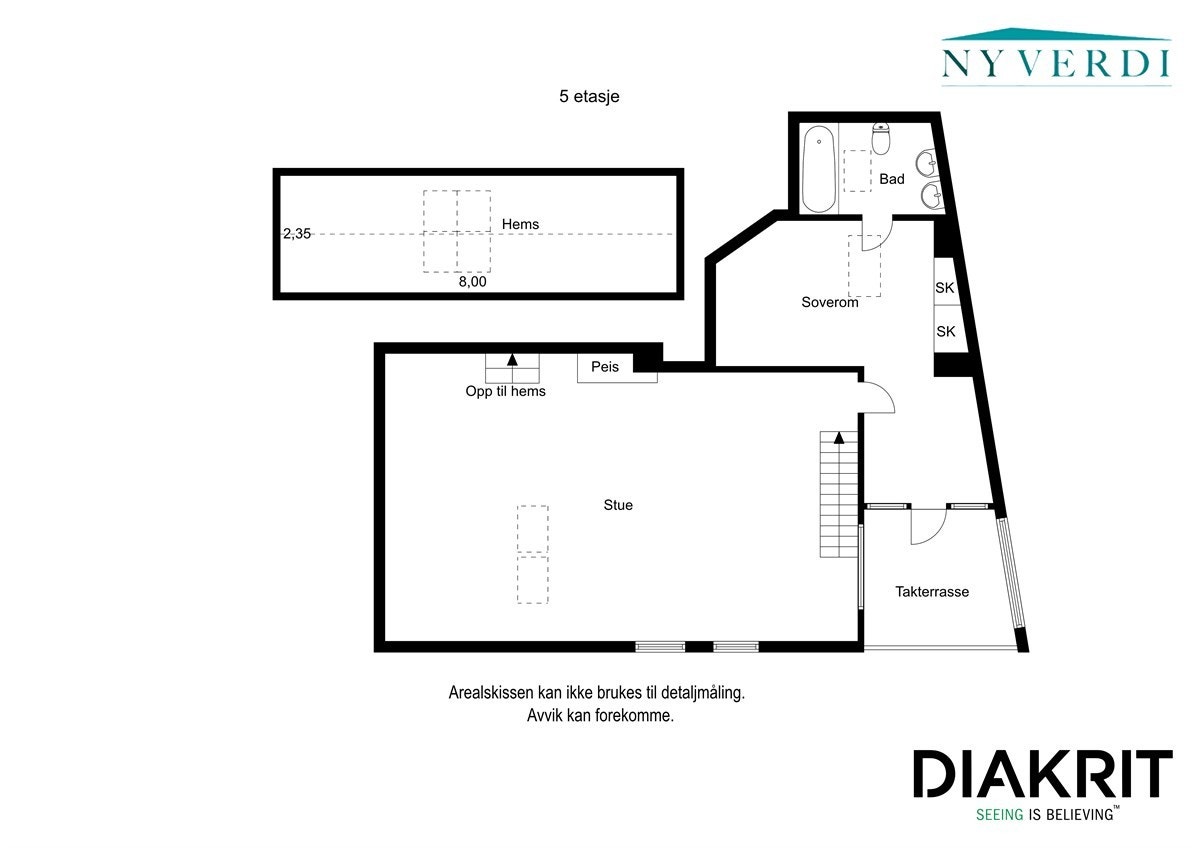 Plantegning 5. etasje + hems Galleribilde