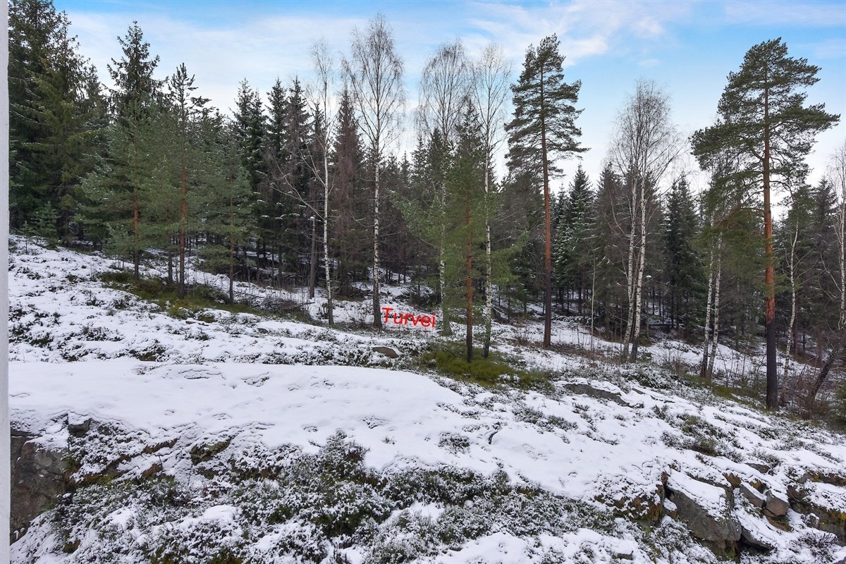 Hyggelig utsyn til friområder samt tursti som fører inn til marka. Galleribilde