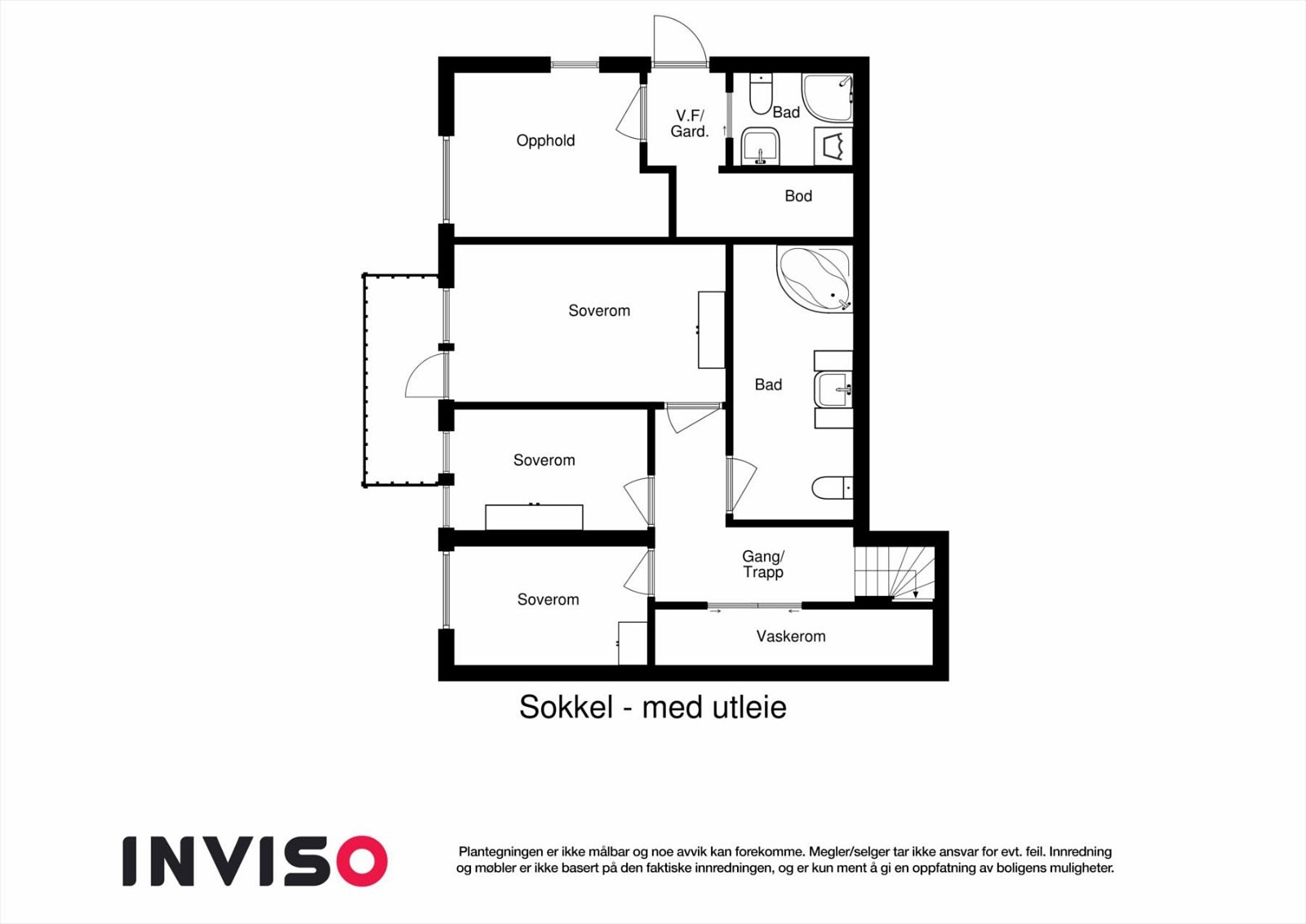 Planskisse sokkel slik den er godkjent hos kommunen med utleiemuligheter. Galleribilde