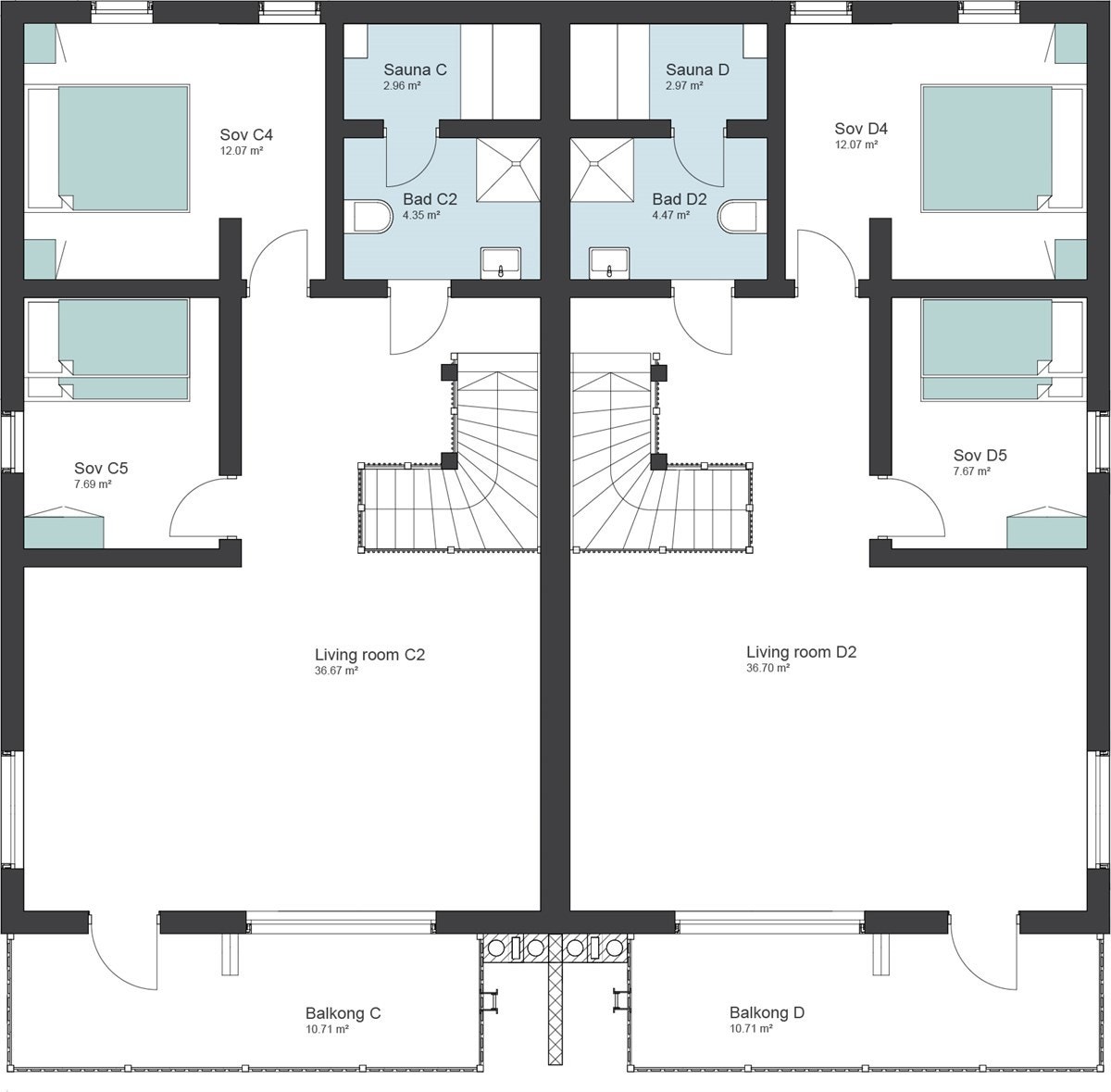Plantegning leilighetstype C og D, 3.etg. Galleribilde