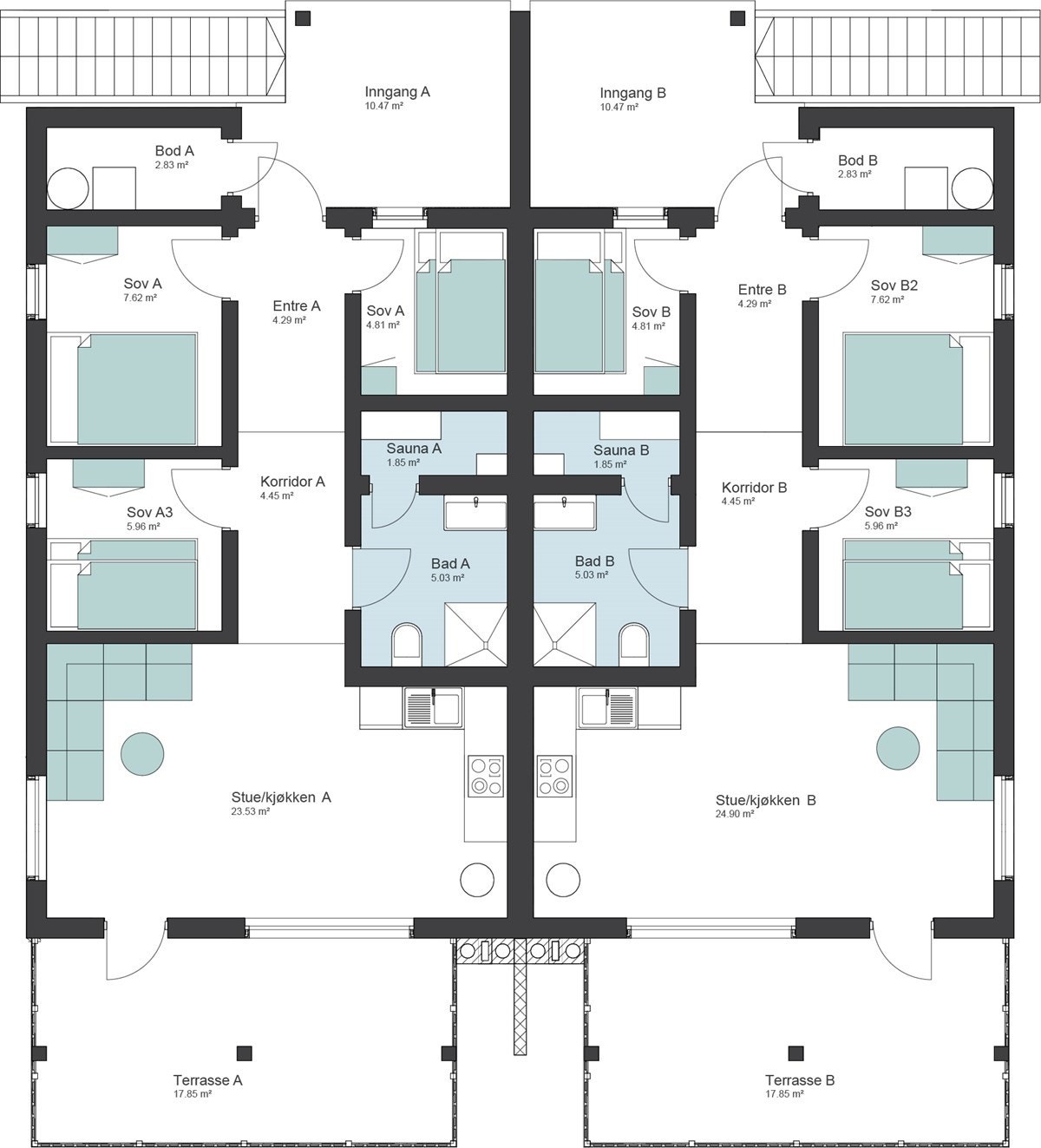 Plantegning leilighetstype A og B 1.etg. Galleribilde