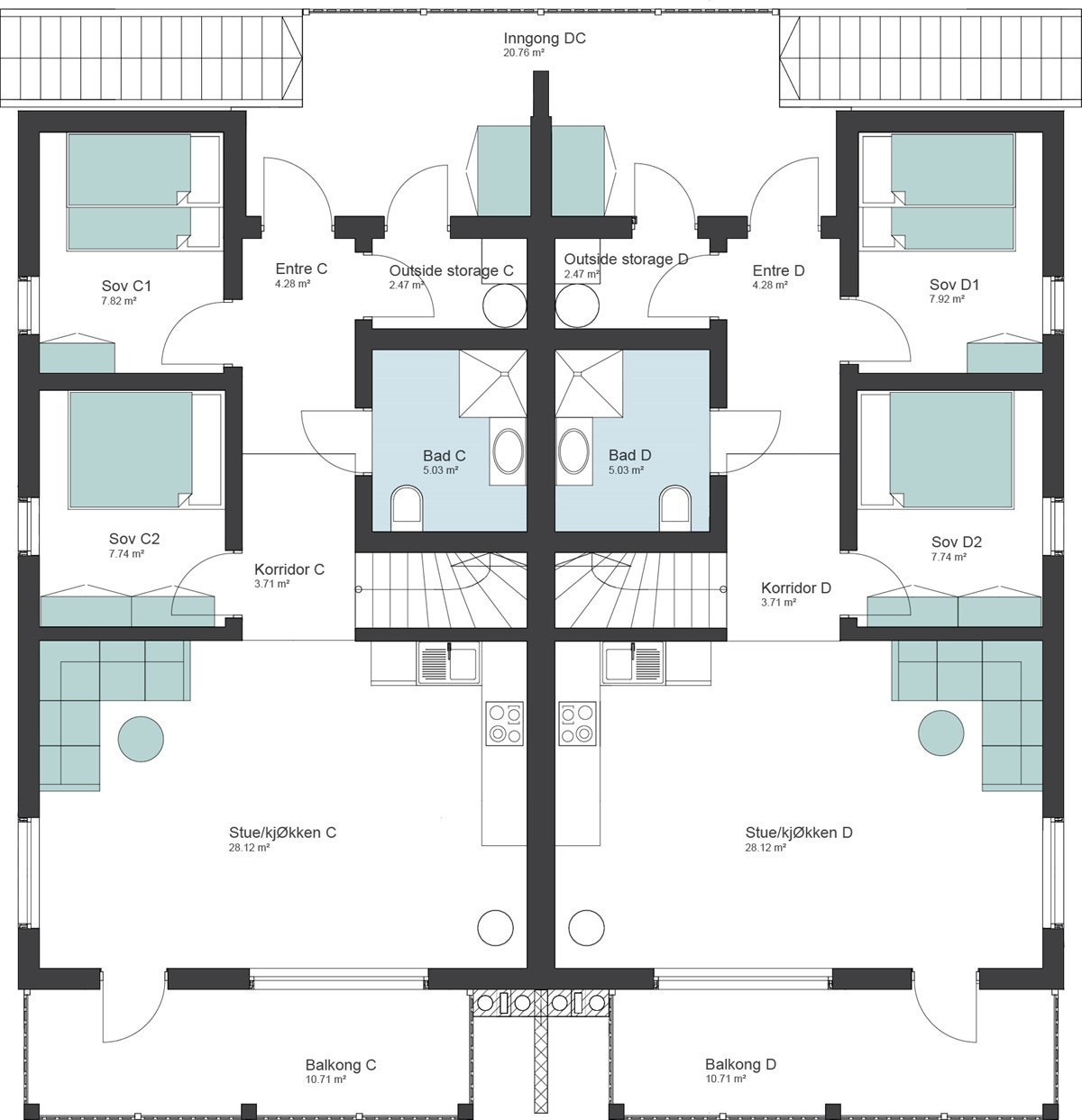 Plantegning leilighetstype C og D, 2.etg. Galleribilde