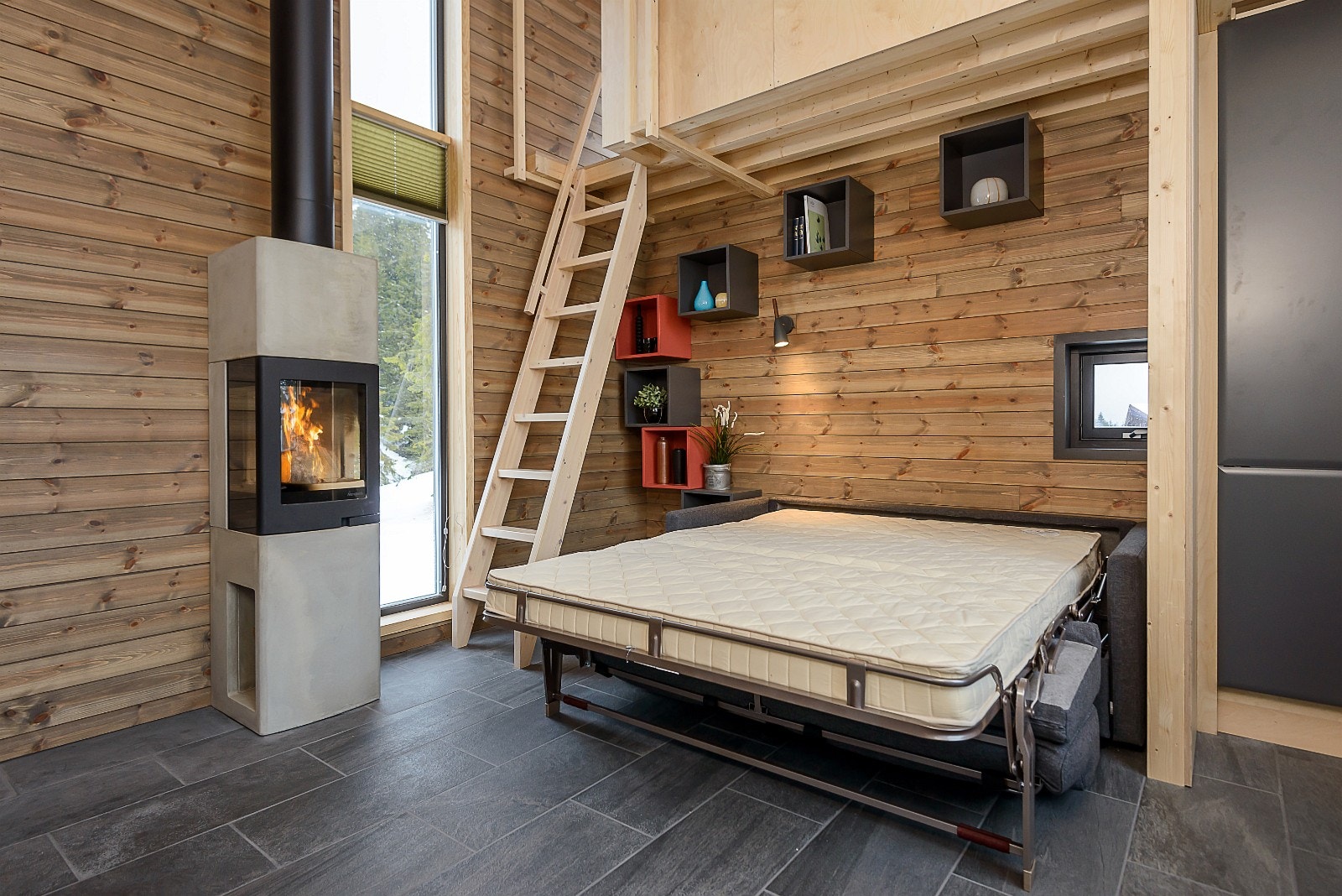 Ekstra sovemulighet på stue. Bilde fra visningshytte. Galleribilde