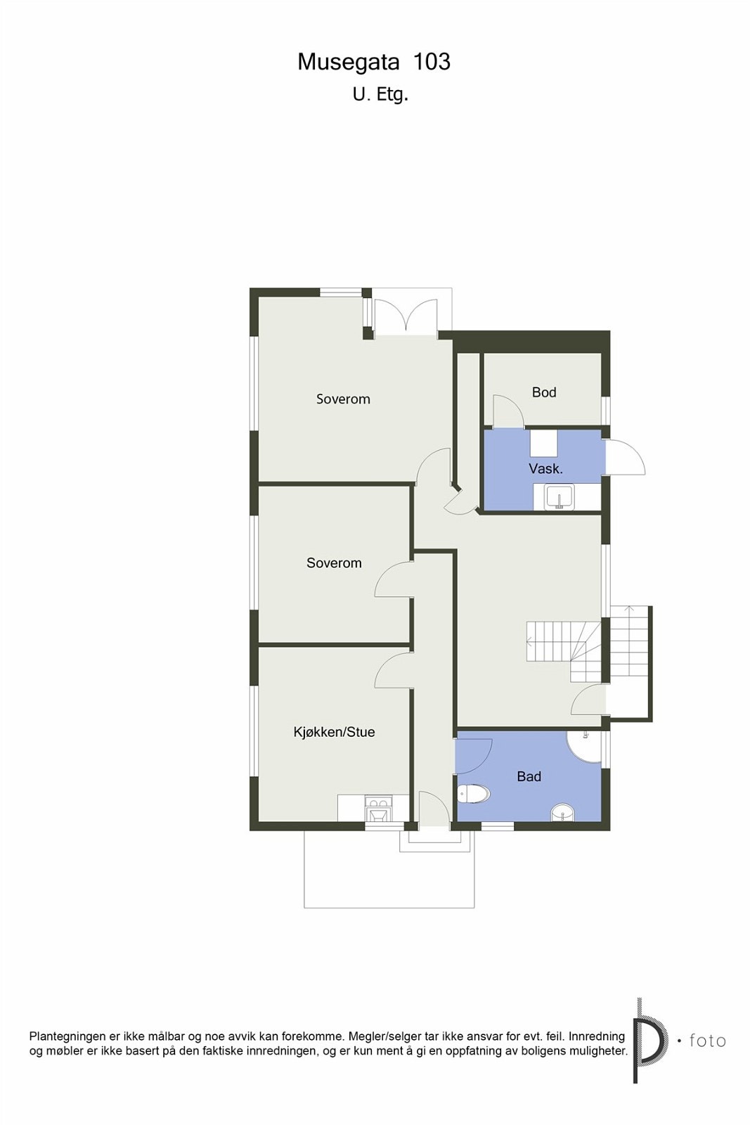 Plantegning underetasje egen del og sokkelleilighet med egen inngang. Galleribilde