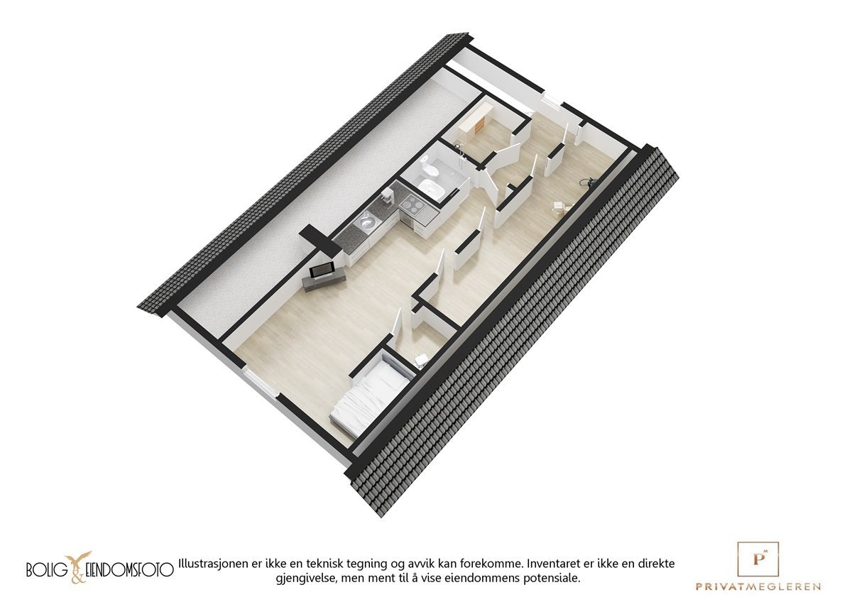 Plantegning tredje etasje - innredet loft. Galleribilde