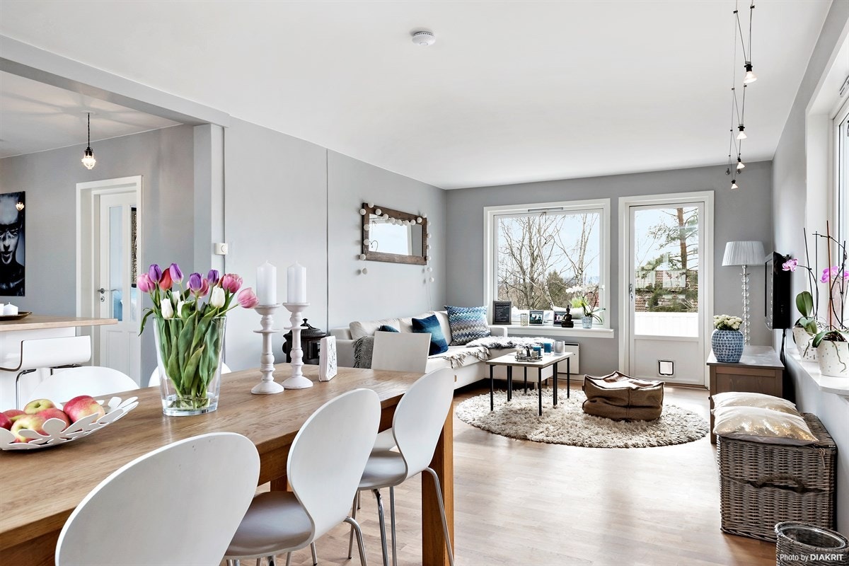 Stor åpen stue/kjøkkenløsing i vinkel Galleribilde