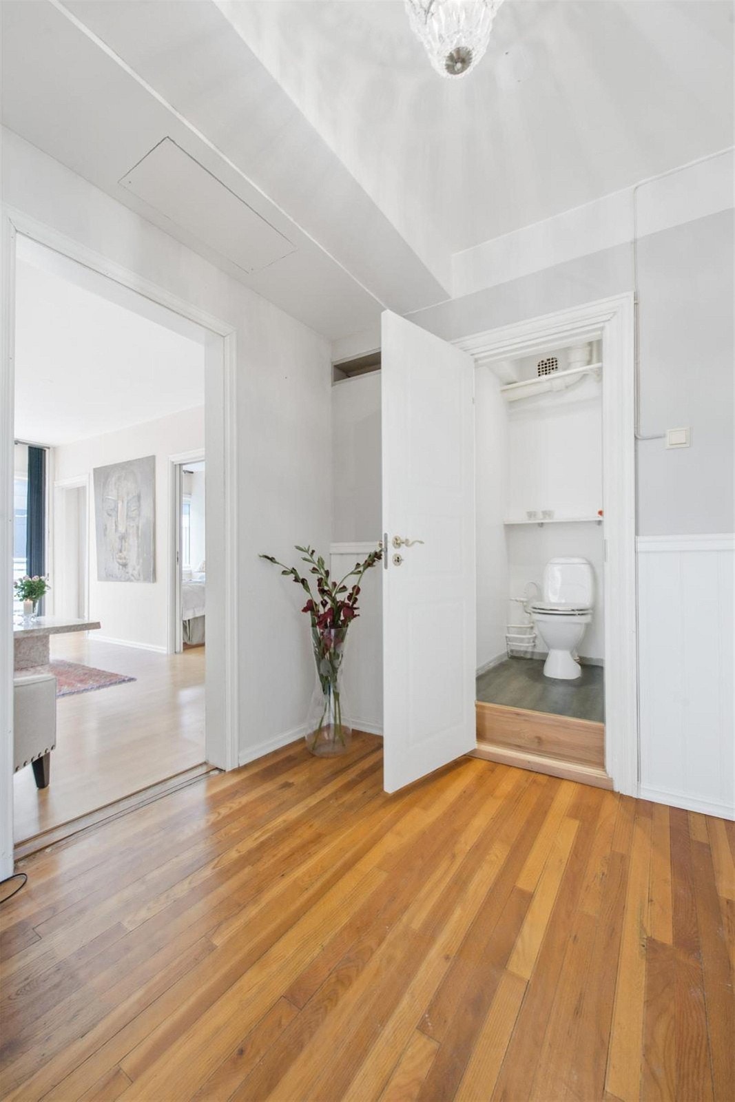 Romslig gang med adkomst til stue, kjøkken, sovealkove og wc Galleribilde