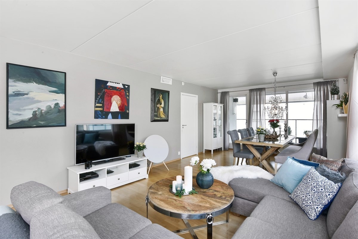 Det er god plass for tv- og sofaløsning. Galleribilde