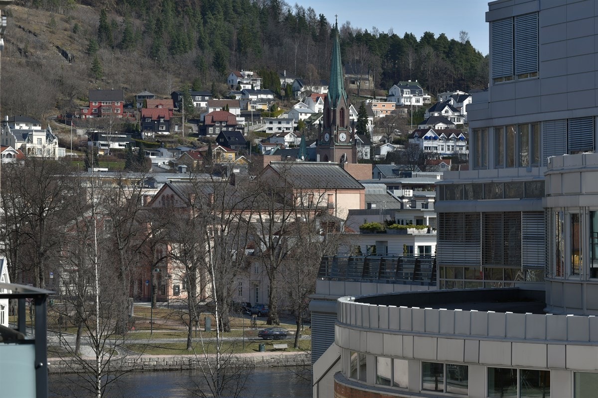 Fantastisk utsikt over Drammen og elven fra kjøkkenet. Galleribilde
