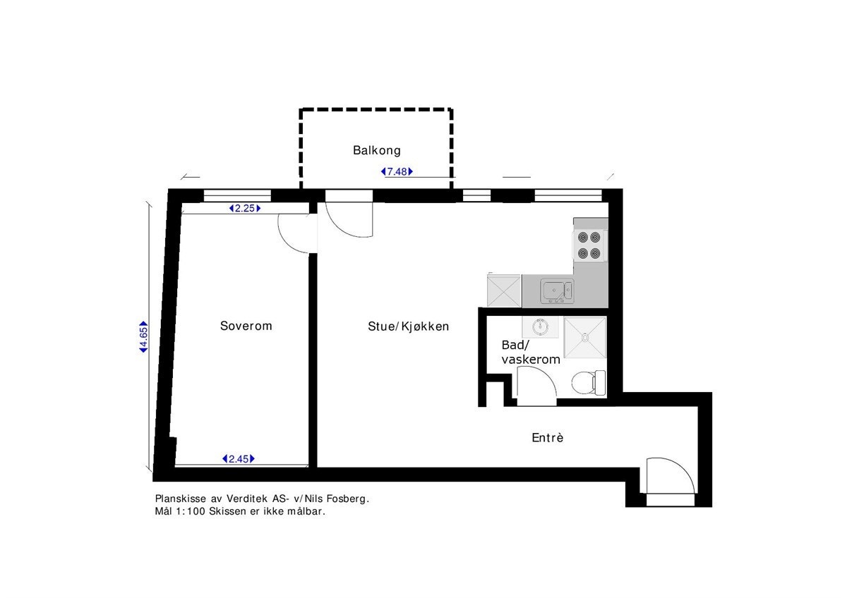 Plantegning. Arealeffektiv planløsning. Galleribilde