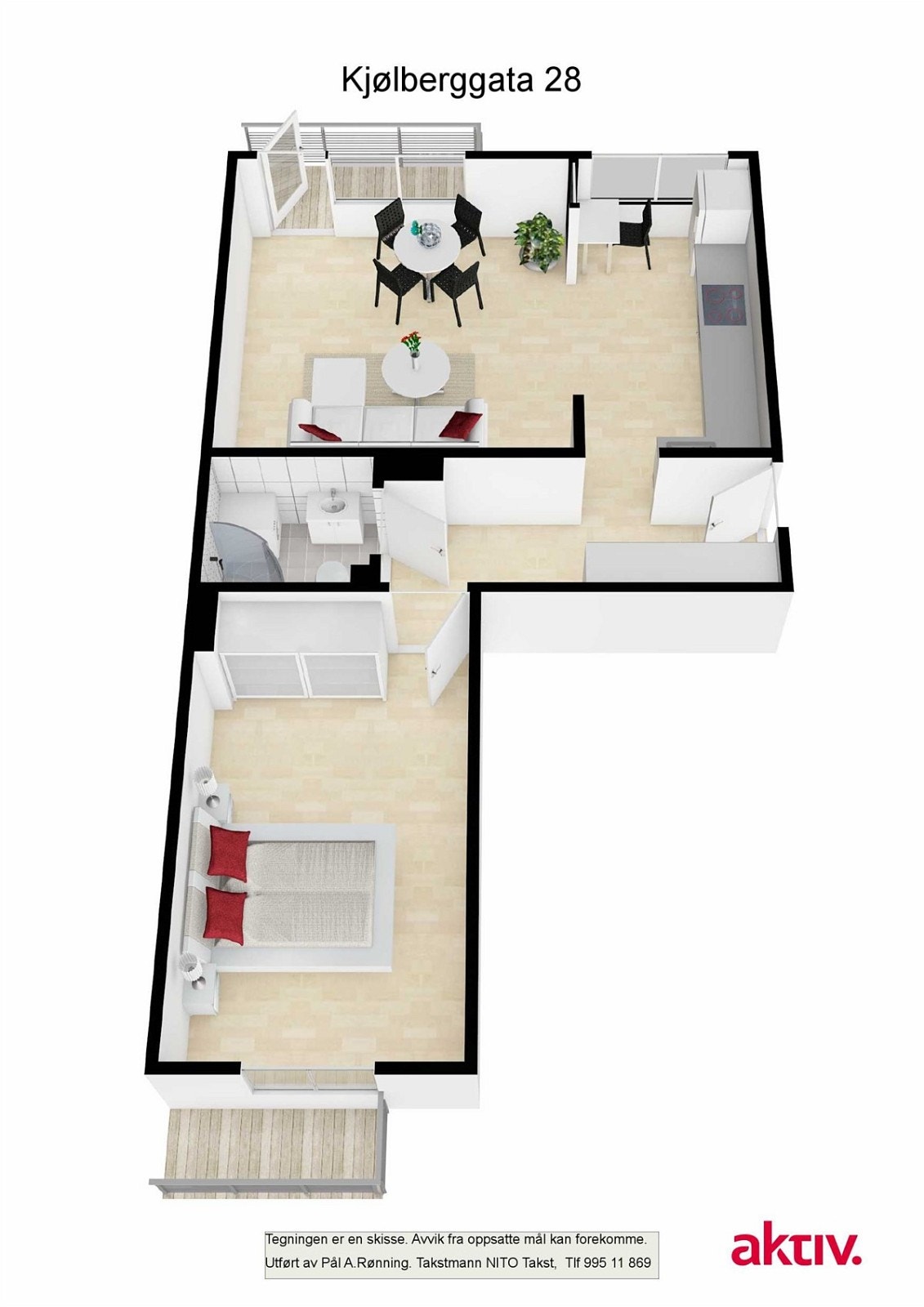 3D plantegning med innredningsforslag. Galleribilde