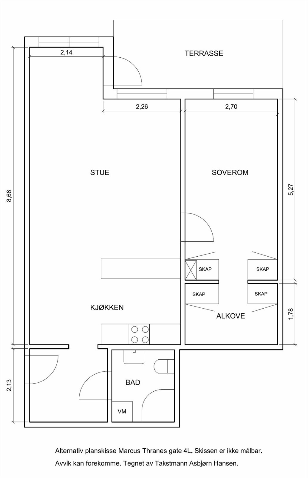 Alternativ planskisse åpning mellom soverommet og "kontor" Galleribilde