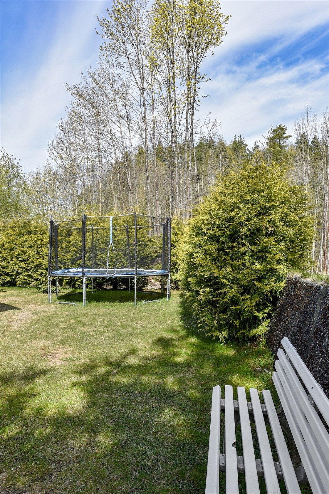 Hagen er pent opparbeidet med plen og diverse beplantning. Galleribilde