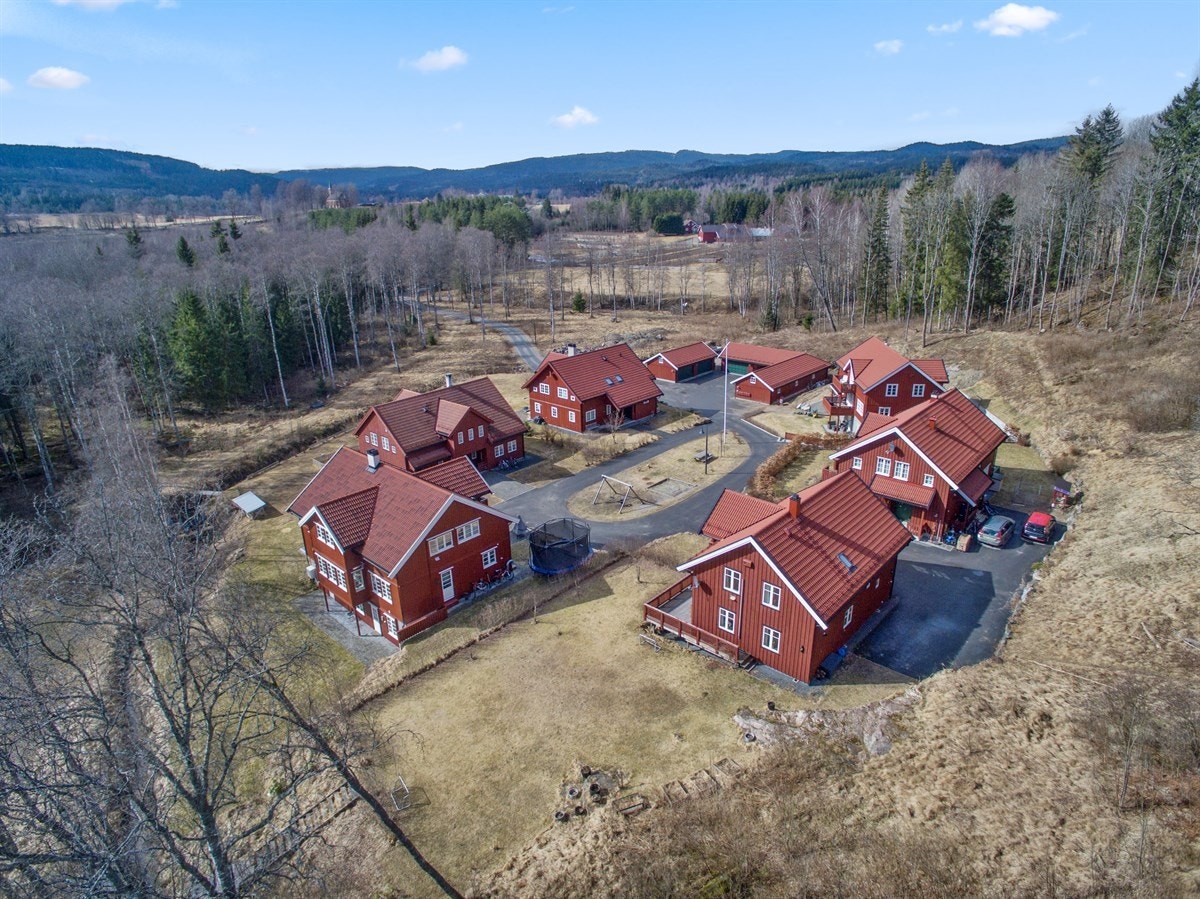 Dronefoto over "tunet" - Bjørkehavna 1 til 6. Galleribilde