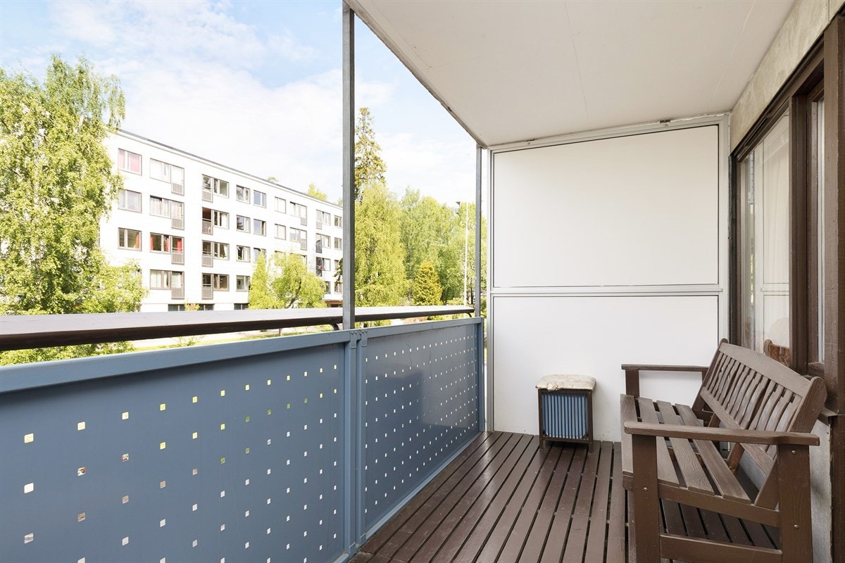 Utsyn fra balkongen til borettslagets fellesområder. Galleribilde