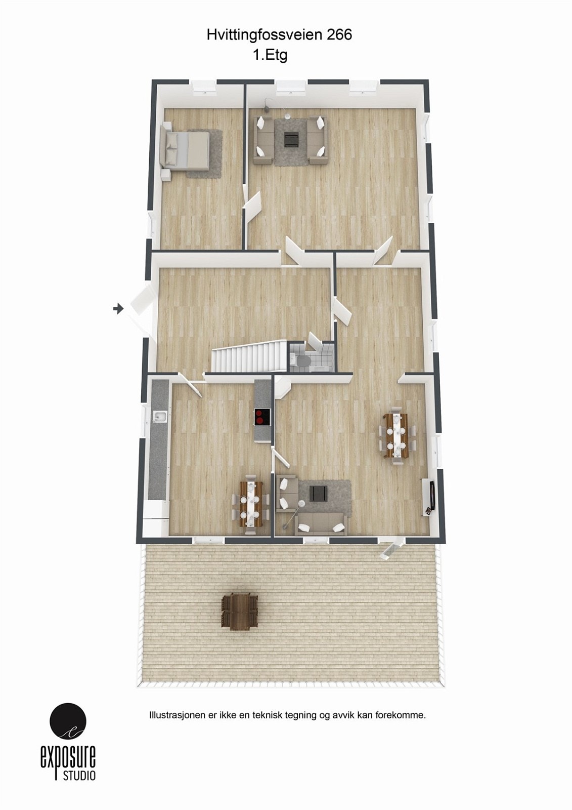 Plantegning 1. etasje i 3d. Galleribilde