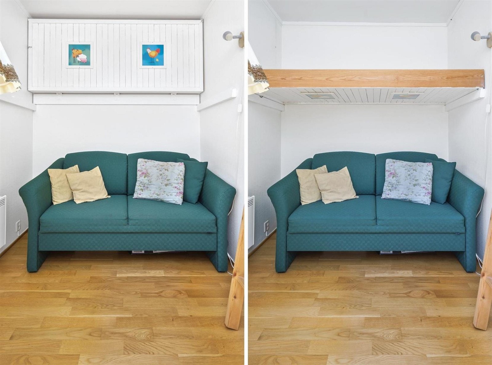 I det ene soverommet er det montert seng/hems på veggen som kan smidigt felles ut og inn. Galleribilde