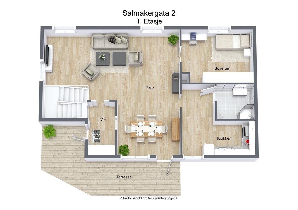 3 D plantegning 1. etasje Galleribilde