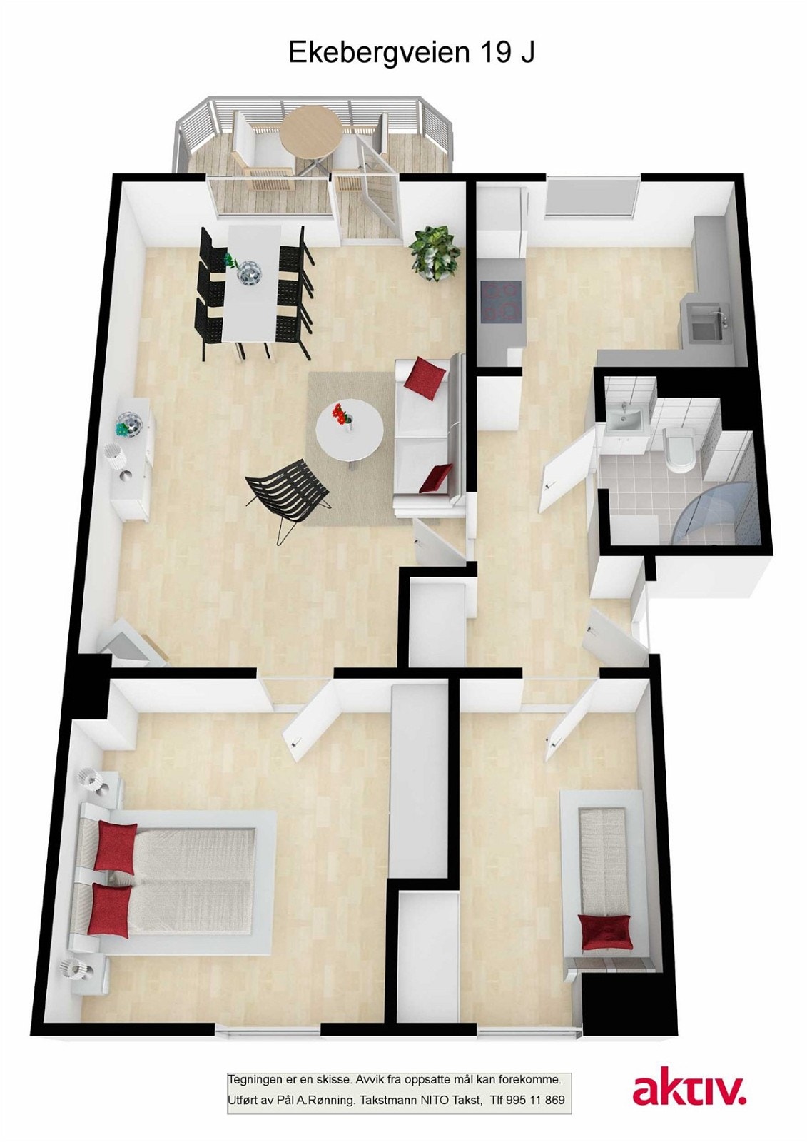 Plantegning 3D med innredningsforslag. Galleribilde