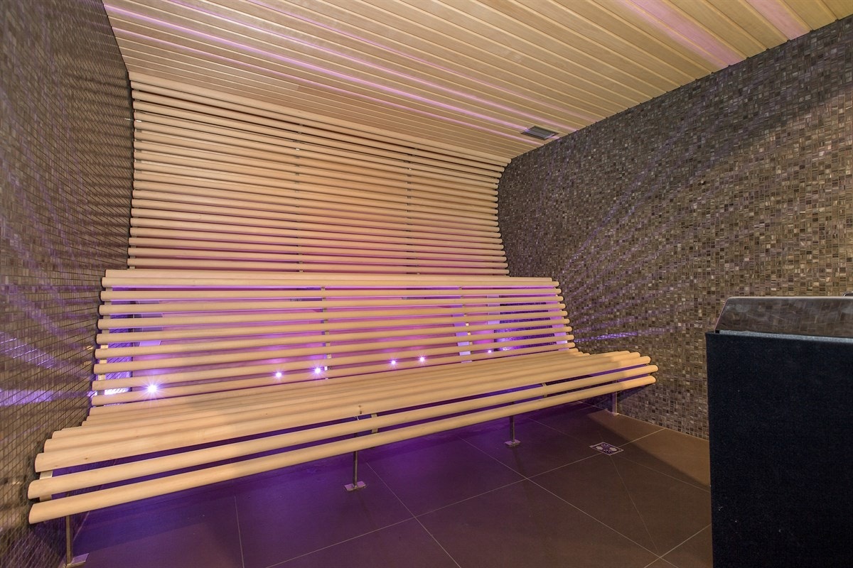 Spesialbygget badstue i forbindelse med trimrommet i kjelleren Galleribilde