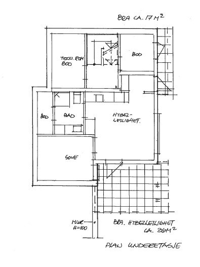Forslag/hus-skisse under etg. Galleribilde