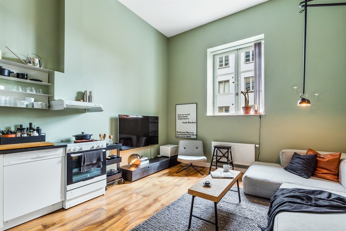 Sosial og åpen kjøkken/stue planløsning Galleribilde