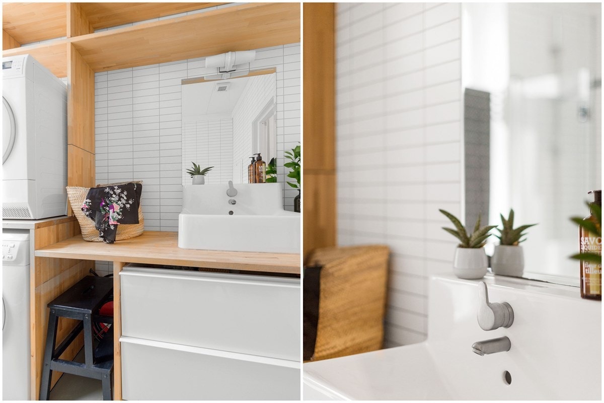Badet har også lekker innredning med heltre benkeplate med underbygd skuffeløsning, opplegg til vaskemaskin og tørketrommel, samt varmekabler på gulvet som gir badet den gode og lune temperaturen vi alle liker. Galleribilde