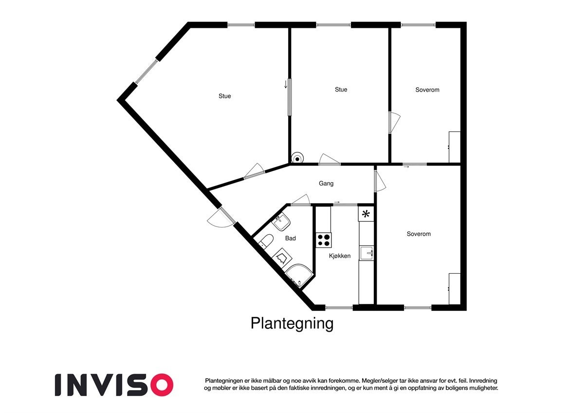 Planløsningen slik leiligheten er i dag. Galleribilde